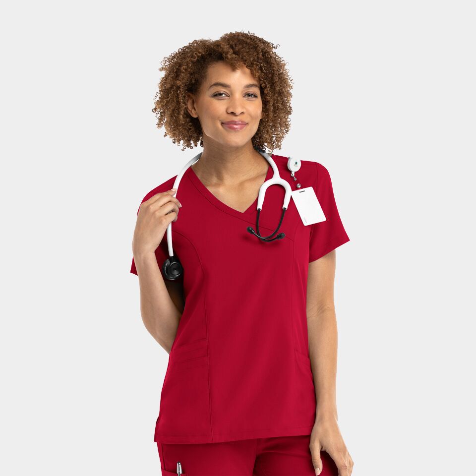 Momentum-by-Maevn_5002-WomensMockWrapTop-Red-RED-01-Maevn-Scrubs.jpg Women's Mock Wrap Top | 5002 - Cincy Scrubs
