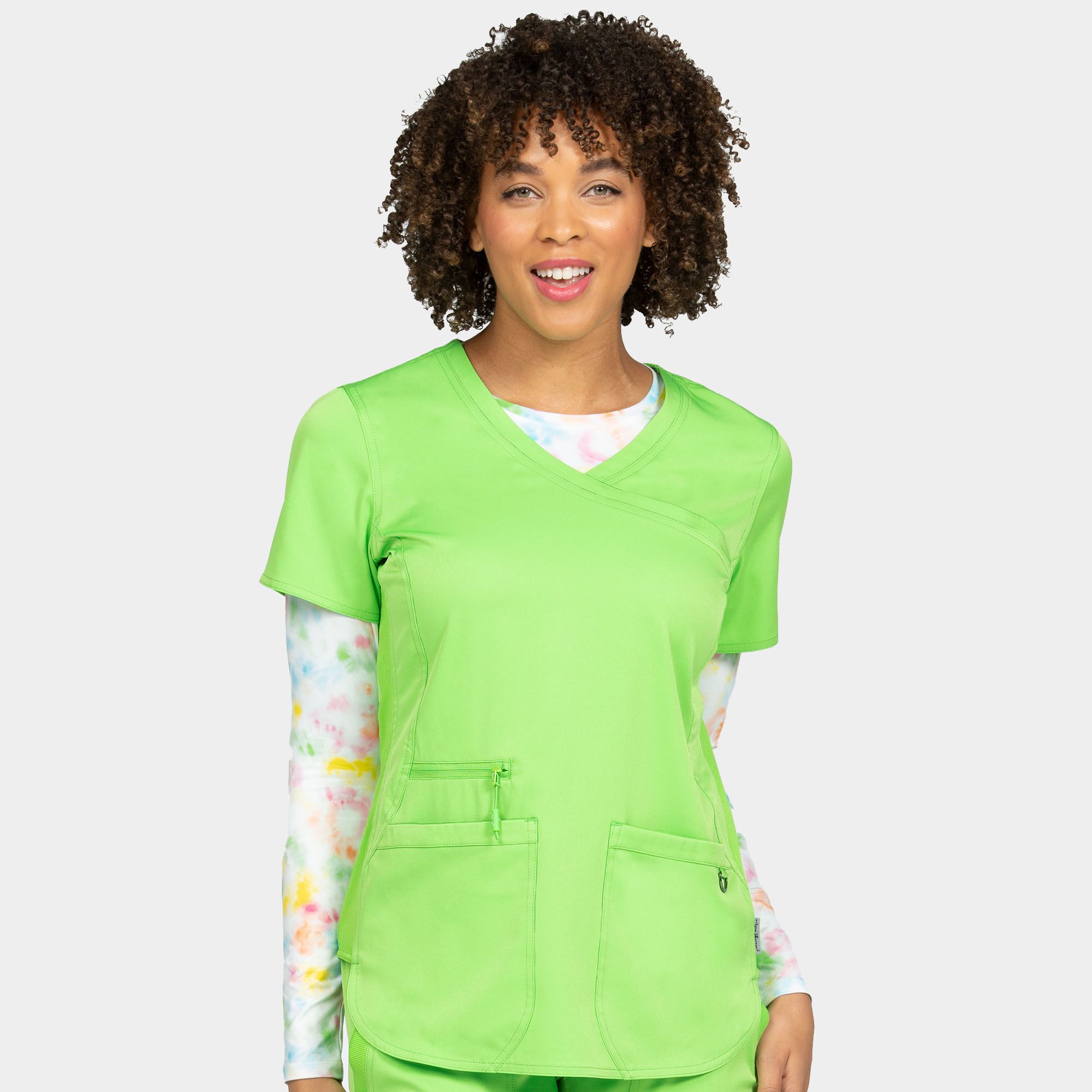 Zavate Women’s Mock Wrap Scrub Top 1057 Electric Green 01 Women's Mock Wrap Scrub Top | 1057 - Cincy Scrubs