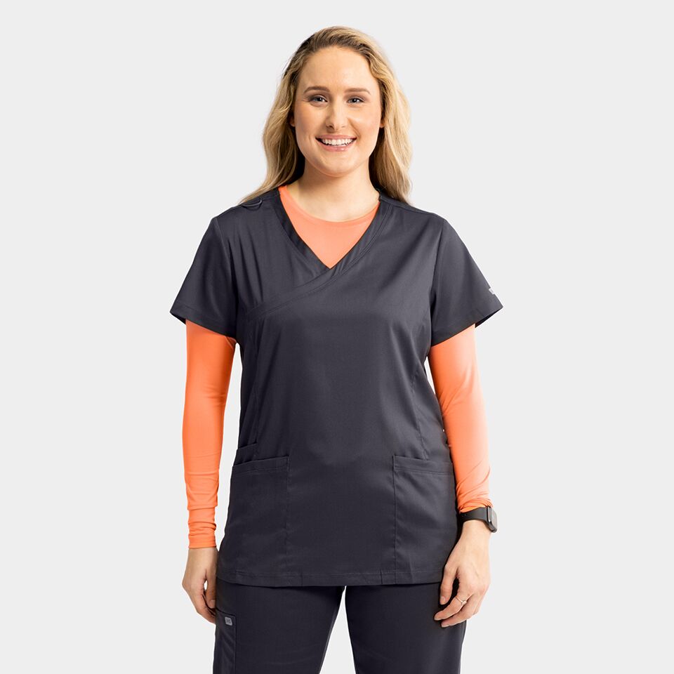 Edge-by-IRG_2803-WomensMockWrapKnitSideTop-Pewter-PEW-01-IRG-Scrubs.jpeg Women's Mock Wrap Knit Side Top | 2803 - Cincy Scrubs