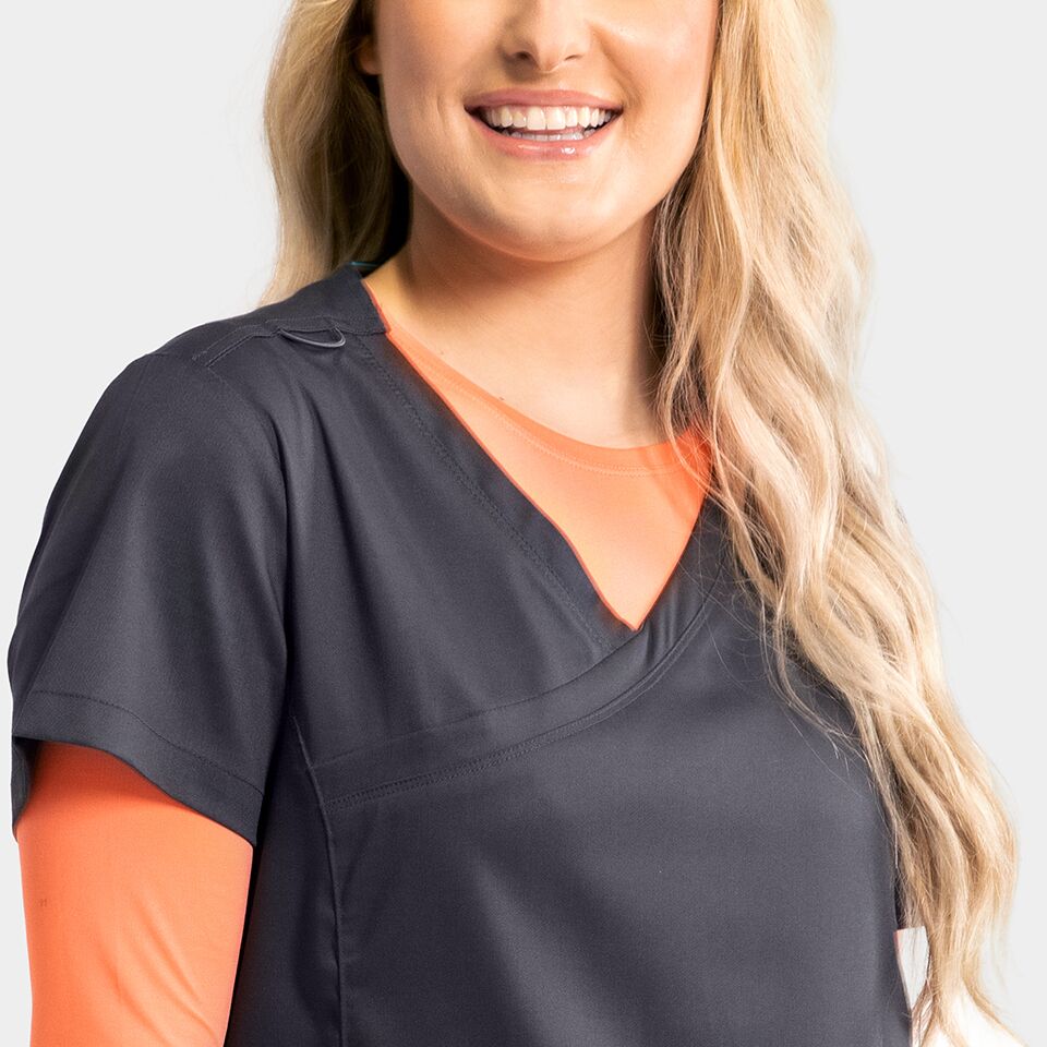 Edge-by-IRG_2803-WomensMockWrapKnitSideTop-Pewter-PEW-03-IRG-Scrubs.jpeg Women's Mock Wrap Knit Side Top | 2803 - Cincy Scrubs