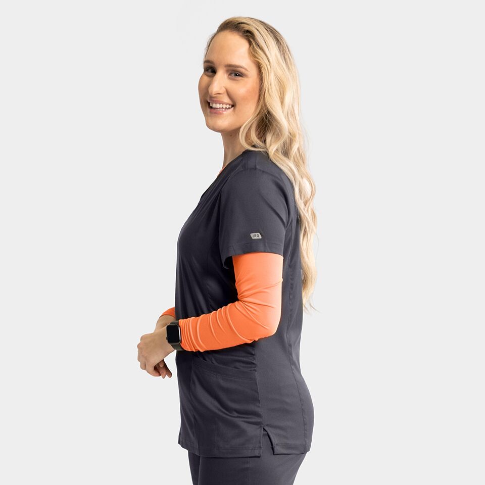 Edge-by-IRG_2803-WomensMockWrapKnitSideTop-Pewter-PEW-05-IRG-Scrubs.jpeg Women's Mock Wrap Knit Side Top | 2803 - Cincy Scrubs