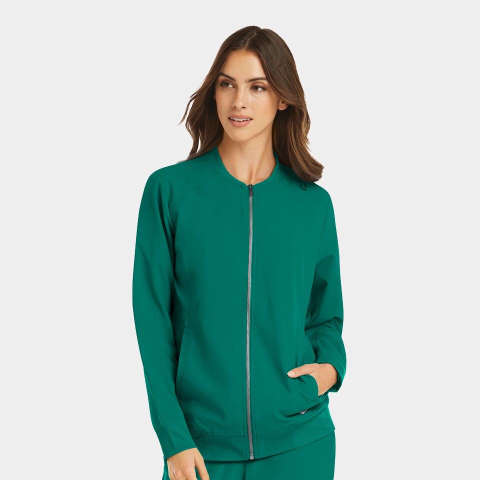 Momentum-by-Maevn_5061-WomensFullZipBomberJacket-Hunter-HTR-01-Maevn-Scrubs.jpg Women's Warm-Up Zip Jacket | 5061 - Cincy Scrubs